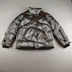 Zara Jacket Girls Youth Sz 9-10 Metallic Silver Puffer Ski